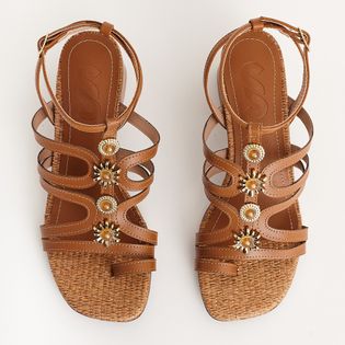 Sandália Media Gladiadora com Metais - CAMEL