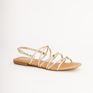 Rasteira Metalizada Tiras com Spikes - CHAMPAGNE