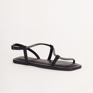 Rasteira Tira Strass - PRETO/ONIX