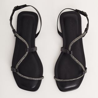 Rasteira Tira Strass - PRETO/ONIX