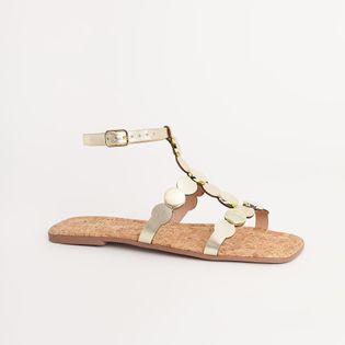 Rasteira Gladiadora Metalizada Medalhas - CHAMPAGNE