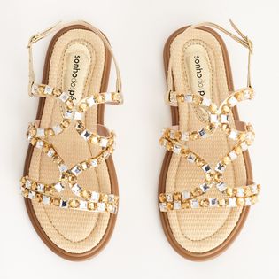 Rasteira Glamour Pedraria - DOURADO/CRISTAL