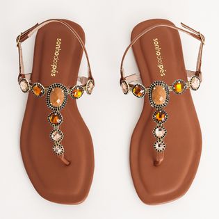 Rasteira Fio Dental Pedraria - CAMEL