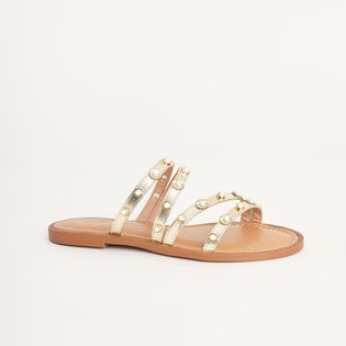 Rasteira Tiras Tachas - CHAMPAGNE