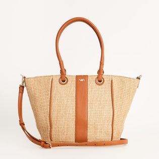 Bolsa em ráfia com detalhes em napa - CAMEL/NATURAL