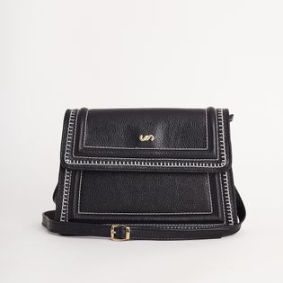 Bolsa de couro pequena pespontada - PRETA