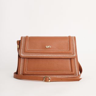 Bolsa de couro pequena pespontada - CAMEL