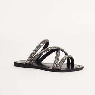 Rasteira de Fácil Calce em Strass - PRETO/ONIX