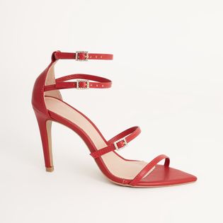 Sandália Tiras Fivela Strass - VERMELHO