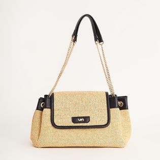 Bolsa em ráfia e alça de corrente - NATURAL/PRETO