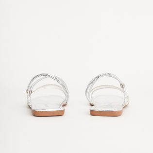 Rasteira fashion com strass - PRATEADO/CRISTAL