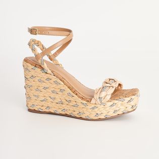 Anabela trançada ráfia com strass - PALHA/CRISTAL
