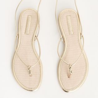 Rasteira Slim Metalizada Palmilha Rafia - CHAMPAGNE