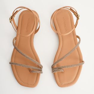 Rasteira Strass Envolvente - CAMEL/DOURADO