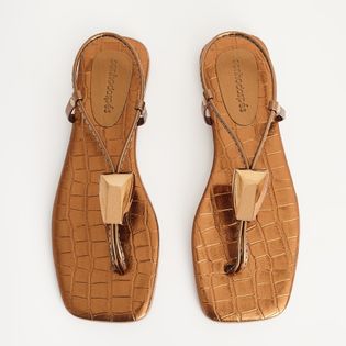Rasteira Casual Croco Mtelalizado - BRONZE