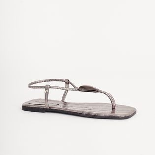 Rasteira Casual Croco Mtelalizado - PEWTER