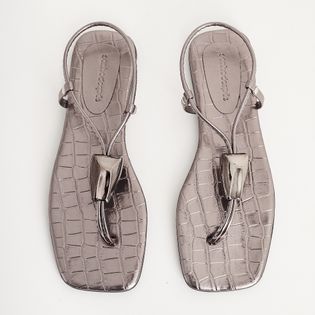 Rasteira Casual Croco Mtelalizado - PEWTER