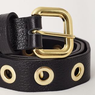 Cinto de couro com argolas - PRETO/DOURADO