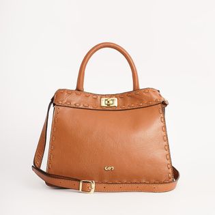 Bolsa Couro Detalhe Pesponto - CAMEL