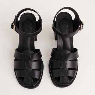 Sandália Alta com Tiras em Couro - PRETA