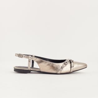 Sapatilha de Bico Fino com Fivelas Metalizada - PEWTER