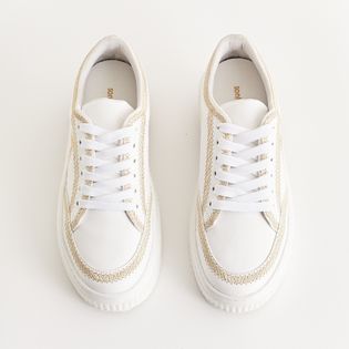 Tênis com Detalhes Bordados - BRANCO/CHAMPAGNE