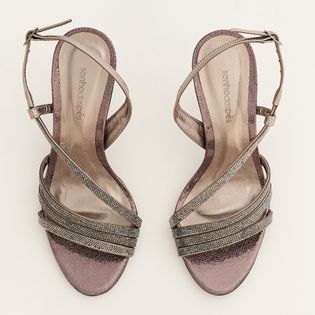 Sandália Alta Tiras Strass - PEWTER
