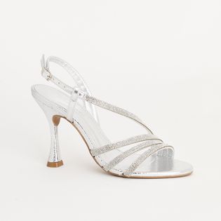Sandália Alta Tiras Strass - PRATEADO