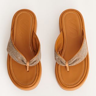 Papete Chinelo Strass - CAMEL/DOURADO