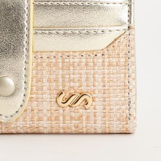 Carteira porta cartão em ráfia com napa - DOURADO/NATURAL