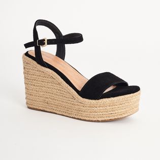 Anabela couro e corda - PRETA