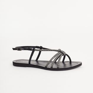 Rasteira Tiras Strass - ONIX/PRETO