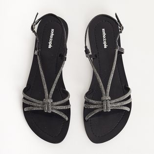 Rasteira Tiras Strass - ONIX/PRETO