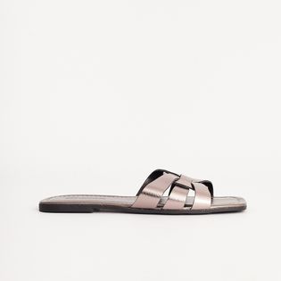 Rasteira Tiras Basicas Metalizada - PEWTER