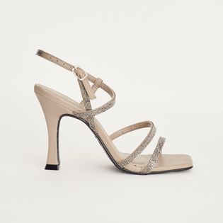 Sandália Alta Tiras Strass - CINZA DESERTO/ONIX