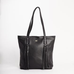 Bolsa G em couro com franja - PRETA