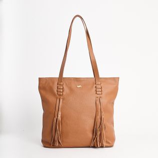 Bolsa G em couro com franja - CAMEL