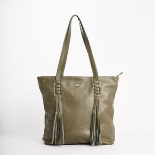 Bolsa G em couro com franja - VERDE MILITAR