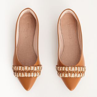 Sapatilha Bico Fino Tira Tramada - NATURAL/CASCA