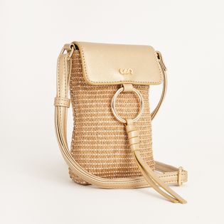 Bolsa pequena em palha
 com metalizado - NATURAL/DOURADO