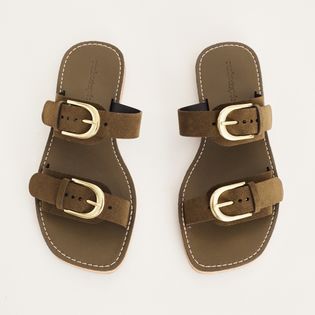 Rasteira Camurça Fivela Dupla - VERDE MILITAR