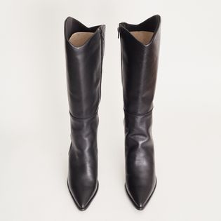 Bota longa em couro com salto agulha - PRETA