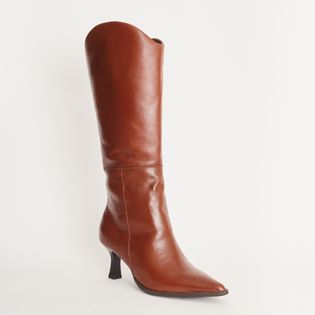 Bota longa em couro com salto agulha - SELA