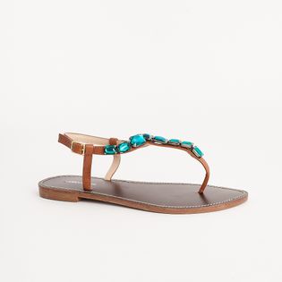 Rasteira Pedraria - CAMEL/TURQUESA