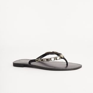 Rasteira Chinelo Pedraria - PRETO/ONIX