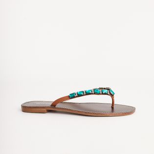 Rasteira Chinelo Pedraria - CAMEL/TURQUESA
