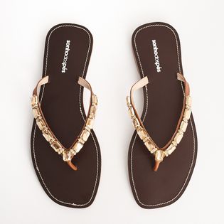 Rasteira Chinelo Pedraria - CAMEL/AMBAR