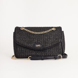 Bolsa Pequena de Ráfia com Alça de Corrente - PRETA