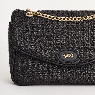 Bolsa Pequena de Ráfia com Alça de Corrente - PRETA