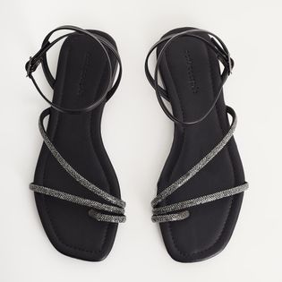 Rasteira Strass Envolvente - PRETO/ONIX